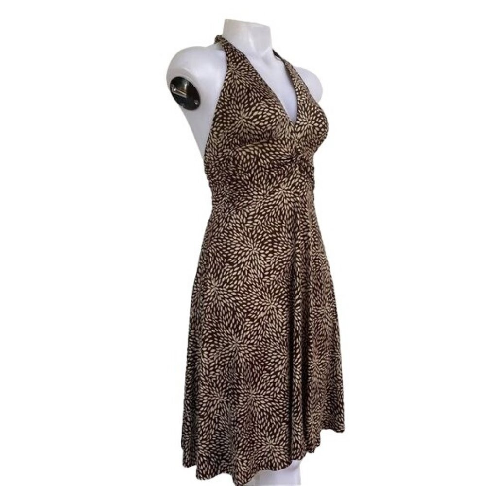 Forever 21 Halter Brown tan Floral V Neck Stretch USA Dress Size M - Picture 7 of 10
